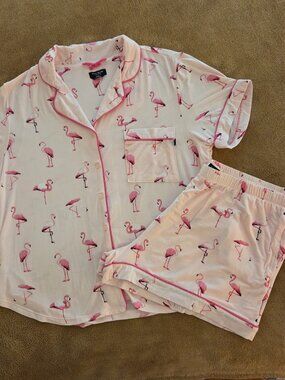 Kate Spade New York Pajama Set Pink Flamingos Womens XL Shorts Modal Loungewear